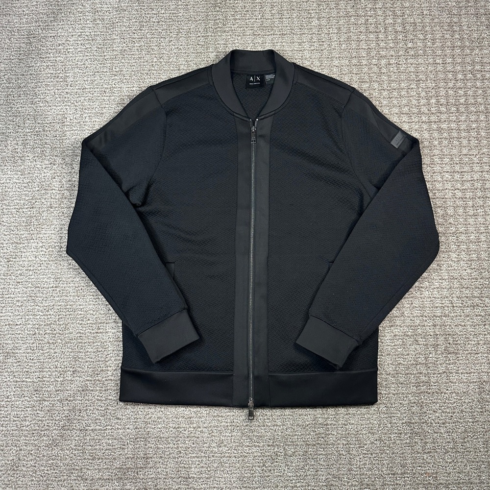 Armani Exchange Mens Black Textured Full Zip Bomber Jacket 6XZMAX ZJB1Z L